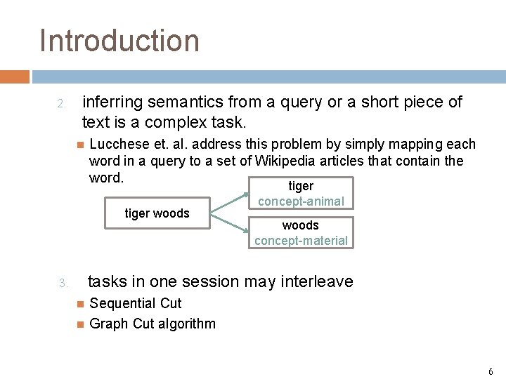 Introduction 2. inferring semantics from a query or a short piece of text is