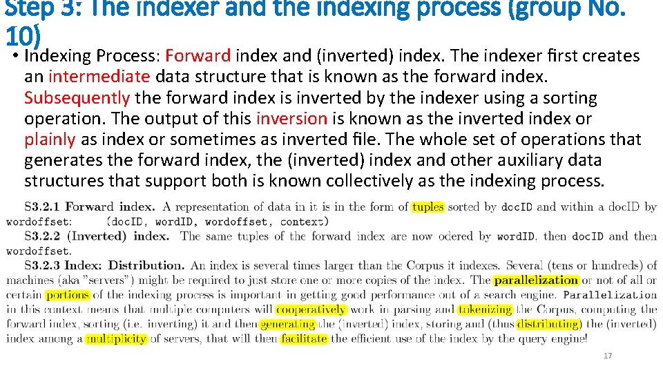 Step 3: The indexer and the indexing process (group No. 10) • Indexing Process:
