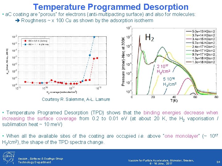 Temperature Programmed Desorption • a. C coating are “porous” for electrons (anti-multipacting surface) and