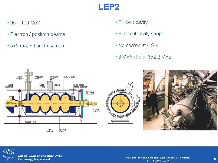 LEP 2 • 95 – 100 Ge. V • Pill-box cavity • Electron /