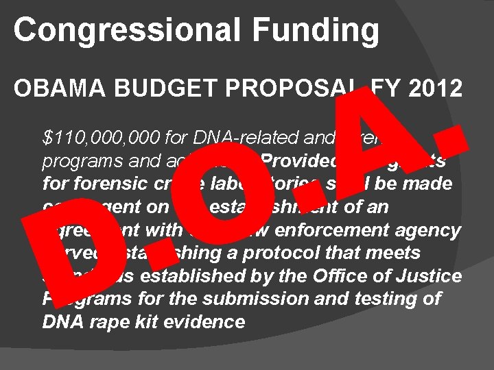 Congressional Funding . A. O. D OBAMA BUDGET PROPOSAL FY 2012 $110, 000 for