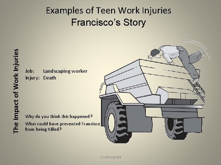 The Impact of Work Injuries Examples of Teen Work Injuries Francisco’s Story Job: Landscaping