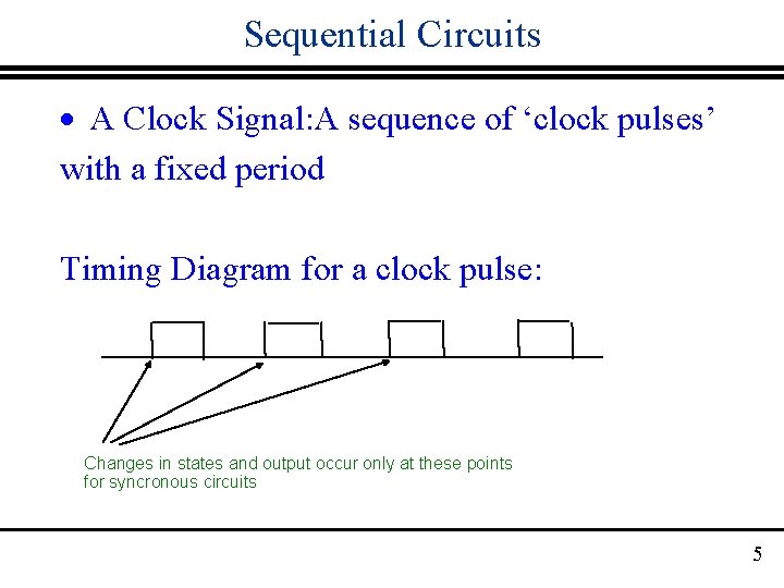 Sequential Circuits · A Clock Signal: A sequence of ‘clock pulses’ with a fixed