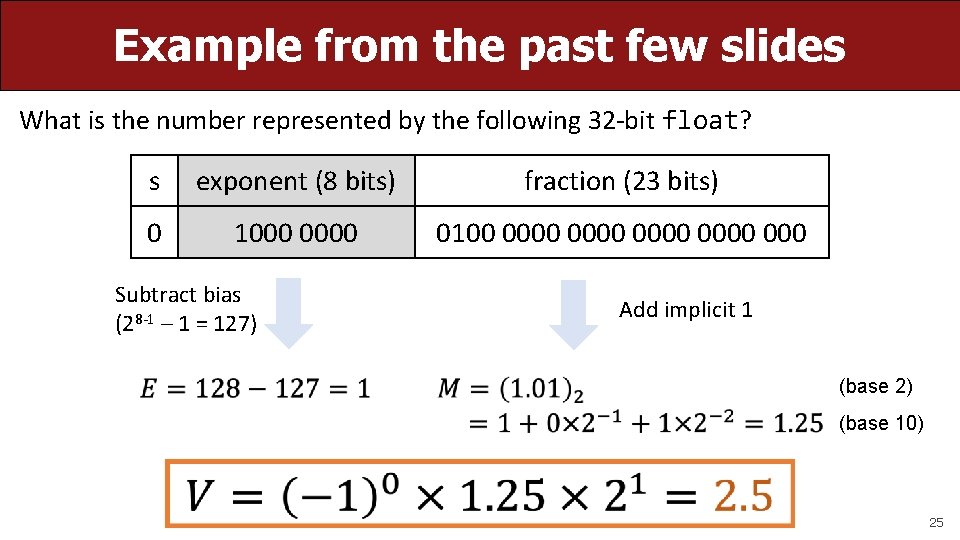 Example from the past few slides What is the number represented by the following