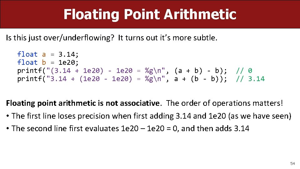 Floating Point Arithmetic Is this just over/underflowing? It turns out it’s more subtle. float