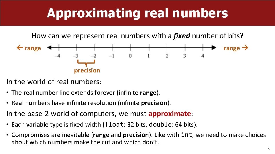 Approximating real numbers How can we represent real numbers with a fixed number of