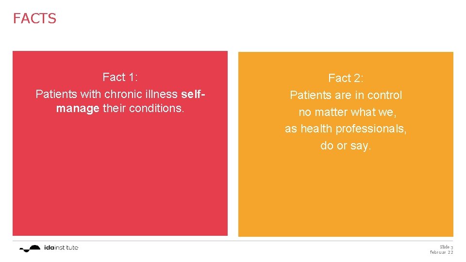 FACTS Fact 1: Patients with chronic illness selfmanage their conditions. Fact 2: Patients are