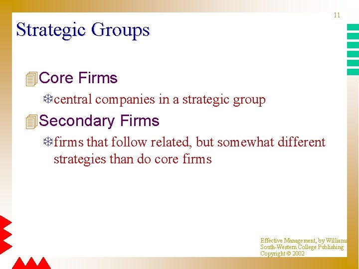 11 Strategic Groups 4 Core Firms Tcentral companies in a strategic group 4 Secondary
