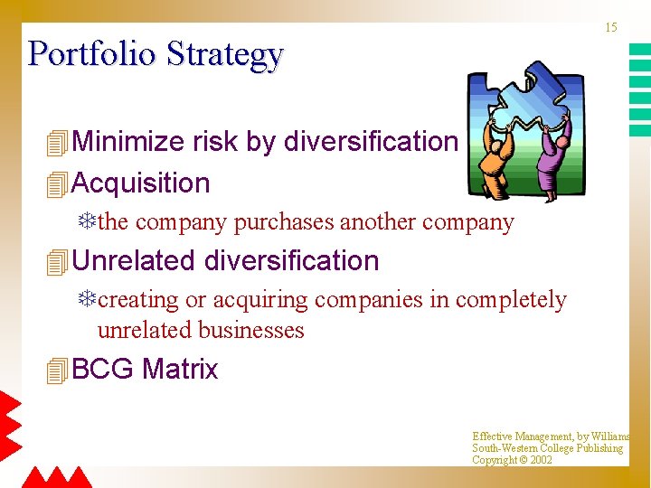 15 Portfolio Strategy 4 Minimize risk by diversification 4 Acquisition Tthe company purchases another