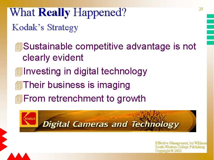 What Really Happened? 29 Kodak’s Strategy 4 Sustainable competitive advantage is not clearly evident