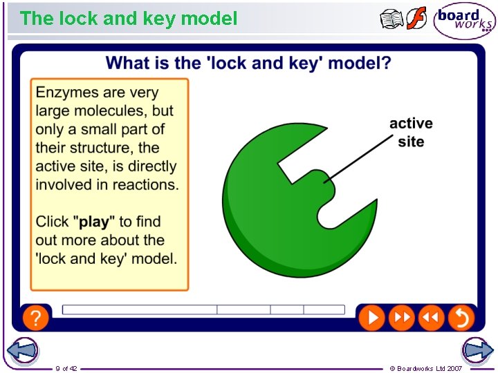 The lock and key model 9 of 42 © Boardworks Ltd 2007 