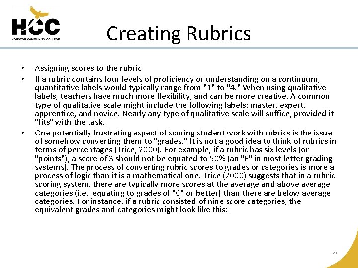 Creating Rubrics • • • Assigning scores to the rubric If a rubric contains
