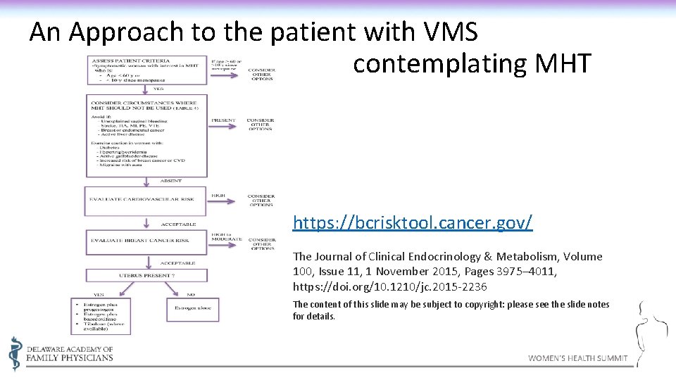 An Approach to the patient with VMS contemplating MHT https: //bcrisktool. cancer. gov/ The