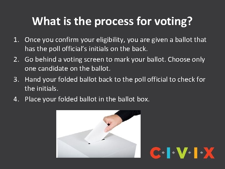 What is the process for voting? 1. Once you confirm your eligibility, you are