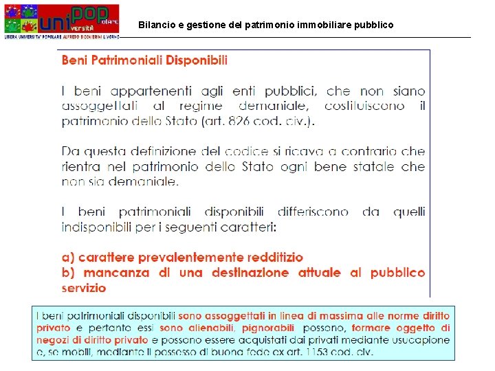 Bilancio e gestione del patrimonio immobiliare pubblico 