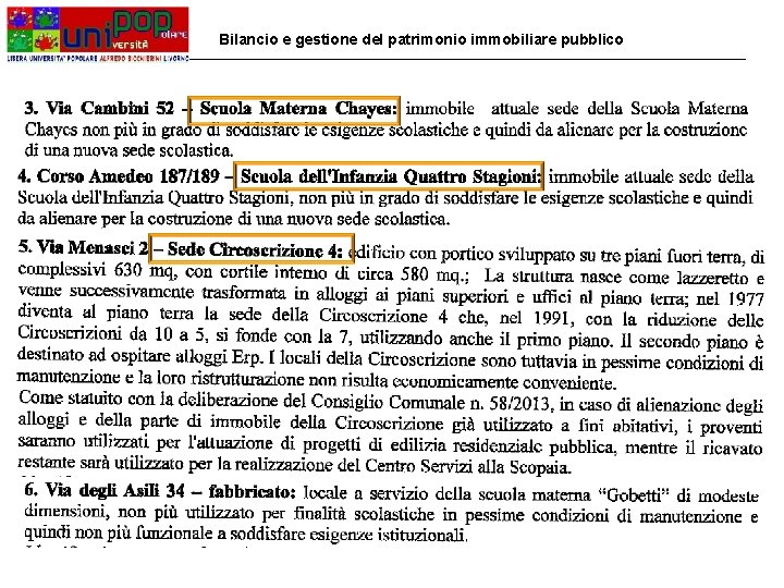 Bilancio e gestione del patrimonio immobiliare pubblico 