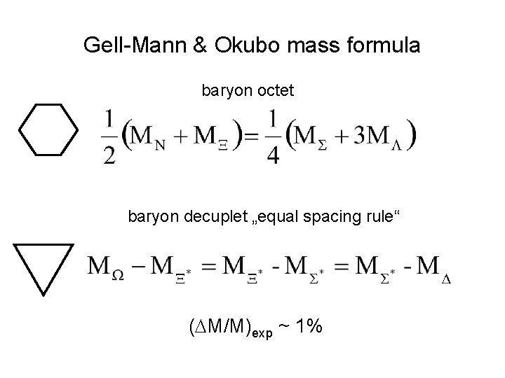 Gell-Mann & Okubo mass formula baryon octet baryon decuplet „equal spacing rule“ ( M/M)exp