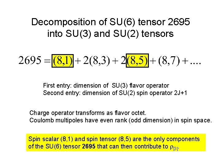 Decomposition of SU(6) tensor 2695 into SU(3) and SU(2) tensors First entry: dimension of