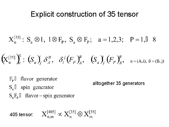 Explicit construction of 35 tensor alltogether 35 generators 405 tensor: 