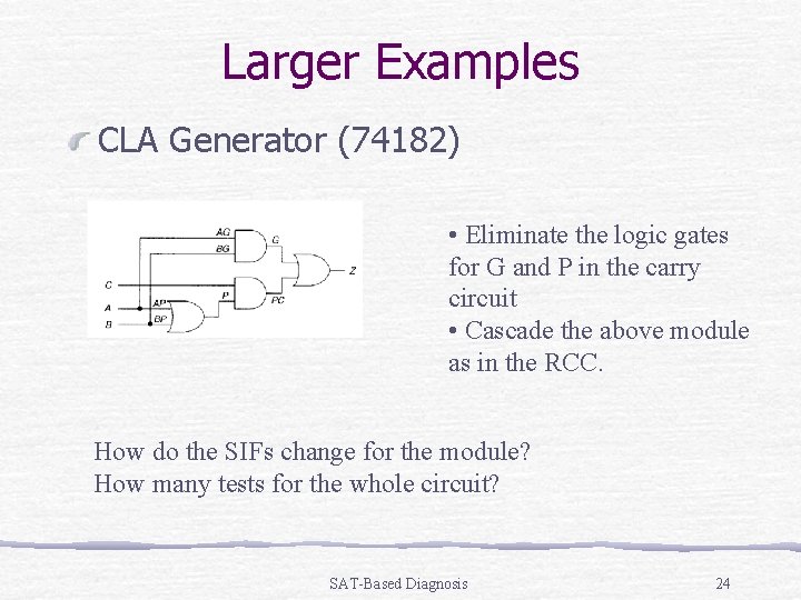 Larger Examples CLA Generator (74182) • Eliminate the logic gates for G and P