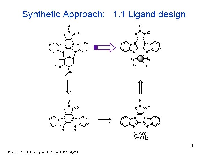 Synthetic Approach: 1. 1 Ligand design 40 Zhang, L. Caroll, P. Meggers, E. Org.