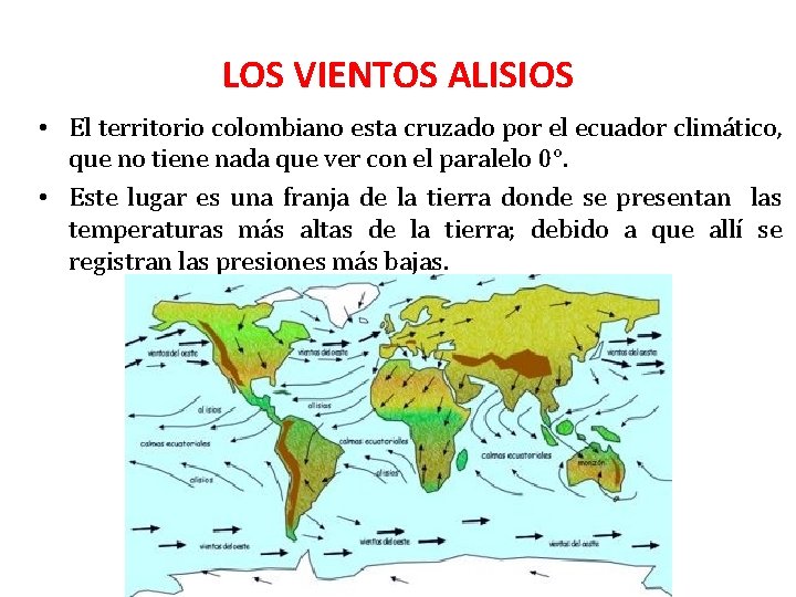 LOS VIENTOS ALISIOS • El territorio colombiano esta cruzado por el ecuador climático, que