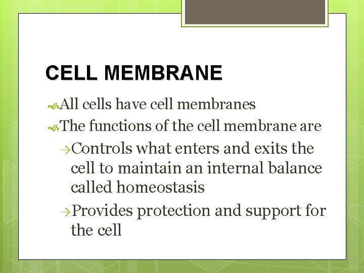 CELL MEMBRANE All cells have cell membranes The functions of the cell membrane are