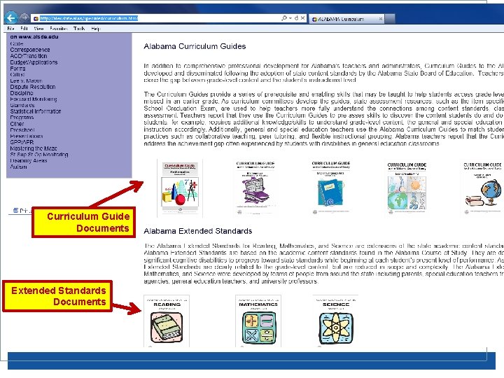 Curriculum Guide Documents Extended Standards Documents 