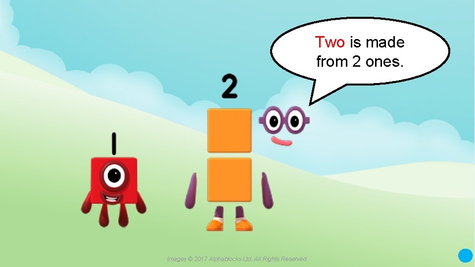 Two is made from 2 ones. A blue dot in the corner of a