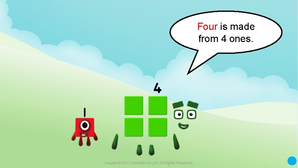 Four is made from 4 ones. A blue dot in the corner of a