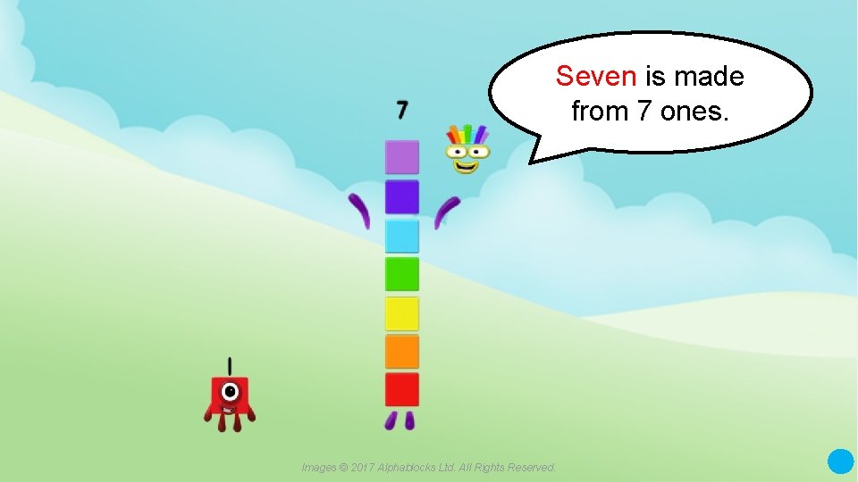 Seven is made from 7 ones. A blue dot in the corner of a