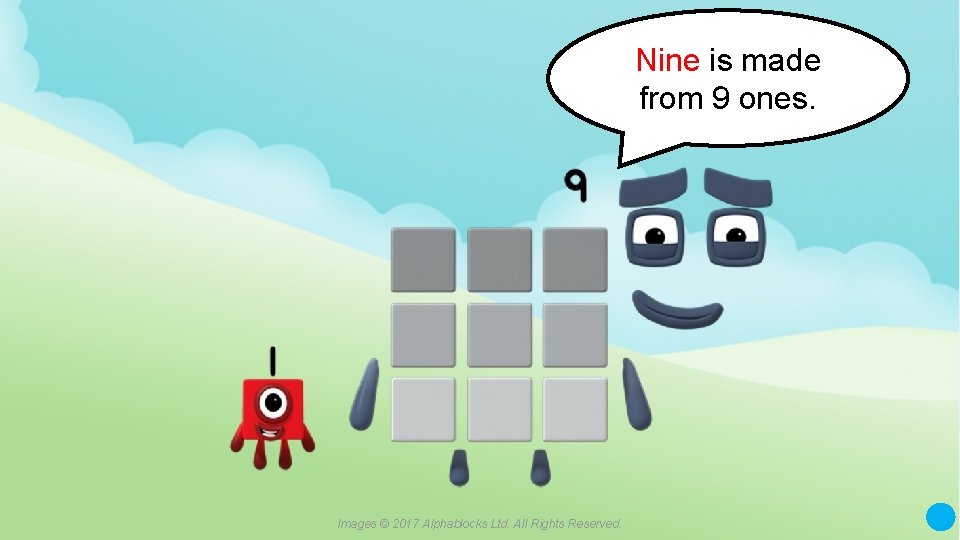 Nine is made from 9 ones. A blue dot in the corner of a