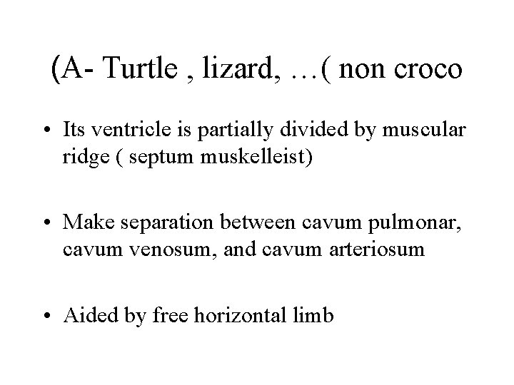 (A- Turtle , lizard, …( non croco • Its ventricle is partially divided by