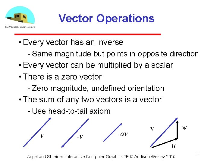 Vector Operations • Every vector has an inverse Same magnitude but points in opposite