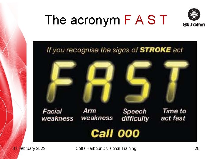 The acronym F A S T 01 February 2022 Coffs Harbour Divisional Training 28