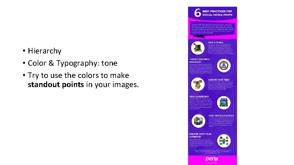  • Hierarchy • Color & Typography: tone • Try to use the colors