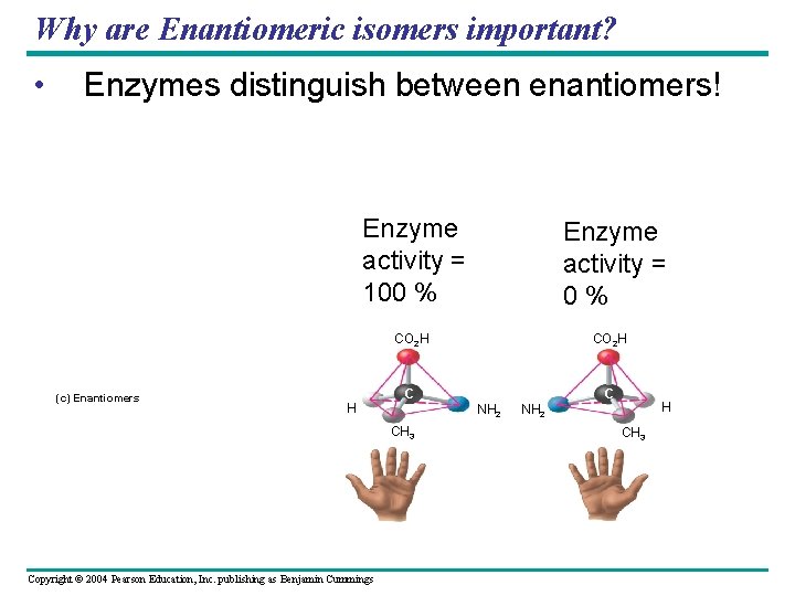 Why are Enantiomeric isomers important? • Enzymes distinguish between enantiomers! H (a) Structural isomers Why are Enantiomeric isomers important? • Enzymes distinguish between enantiomers! H (a) Structural isomers