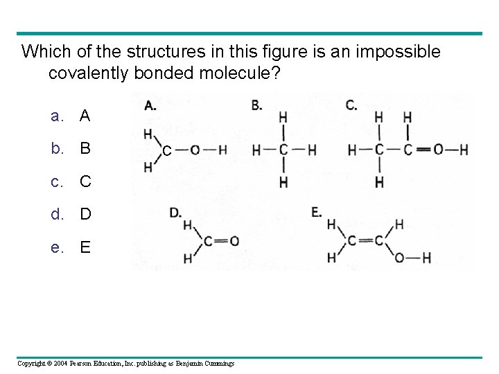 Which of the structures in this figure is an impossible covalently bonded molecule? a.