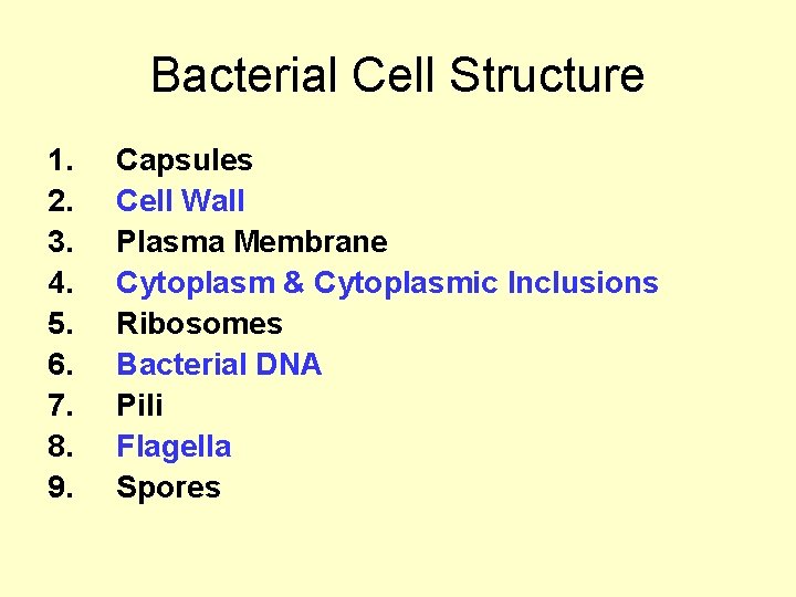 Bacterial Cell Structure 1. 2. 3. 4. 5. 6. 7. 8. 9. Capsules Cell