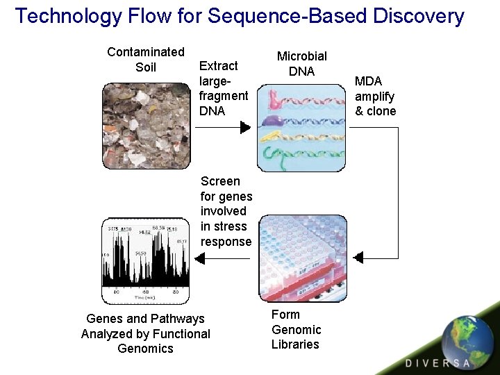 Technology Flow for Sequence-Based Discovery Contaminated Soil Extract largefragment DNA Microbial DNA Screen for