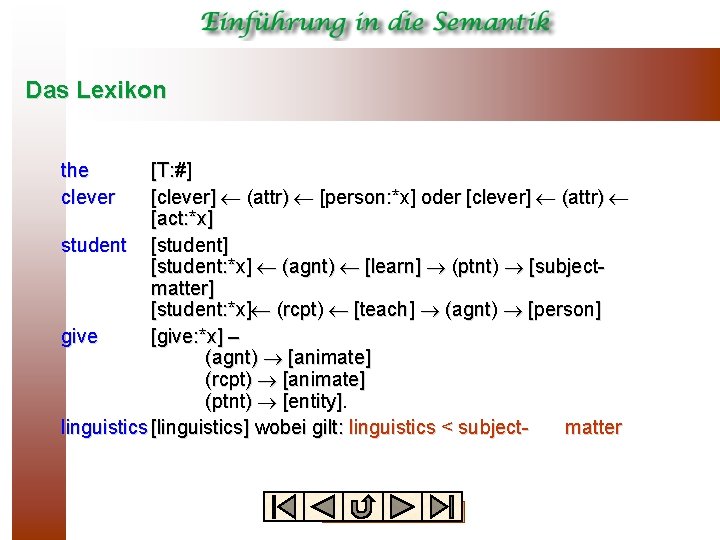 Das Lexikon the clever [T: #] [clever] (attr) [person: *x] oder [clever] (attr) [act:
