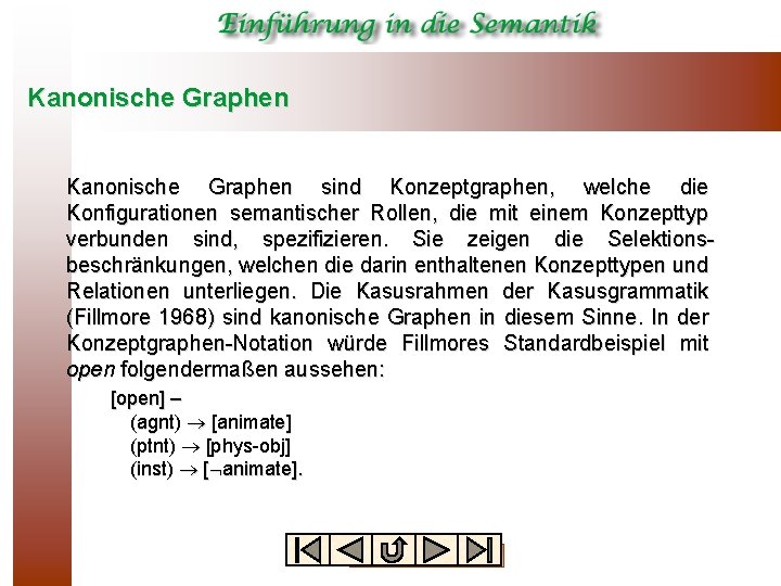 Kanonische Graphen sind Konzeptgraphen, welche die Konfigurationen semantischer Rollen, die mit einem Konzepttyp verbunden