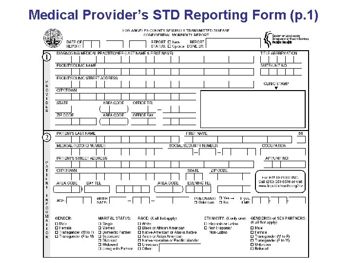 Medical Provider’s STD Reporting Form (p. 1) 