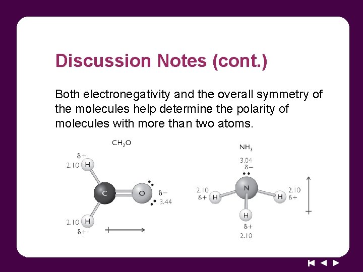 Discussion Notes (cont. ) Both electronegativity and the overall symmetry of the molecules help