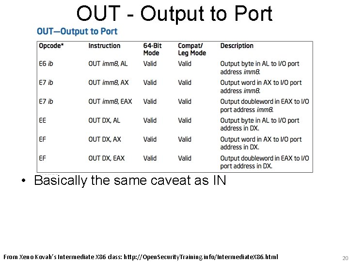 OUT - Output to Port • Basically the same caveat as IN From Xeno
