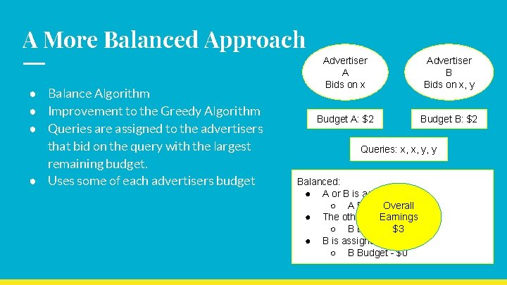 A More Balanced Approach ● Balance Algorithm ● Improvement to the Greedy Algorithm ●