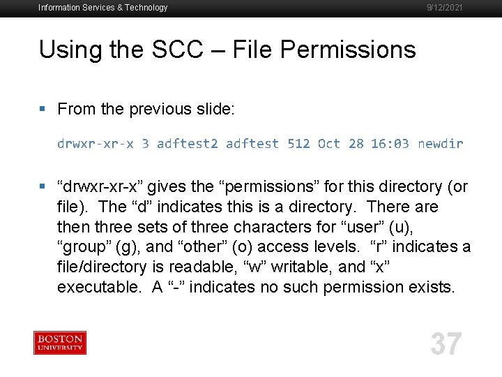 Information Services & Technology 9/12/2021 Using the SCC – File Permissions § From the
