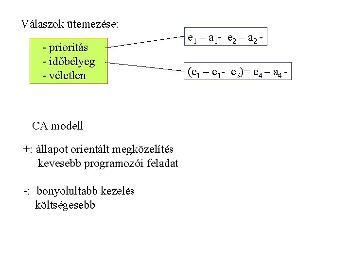 Válaszok ütemezése: - prioritás - időbélyeg - véletlen CA modell +: állapot orientált megközelítés