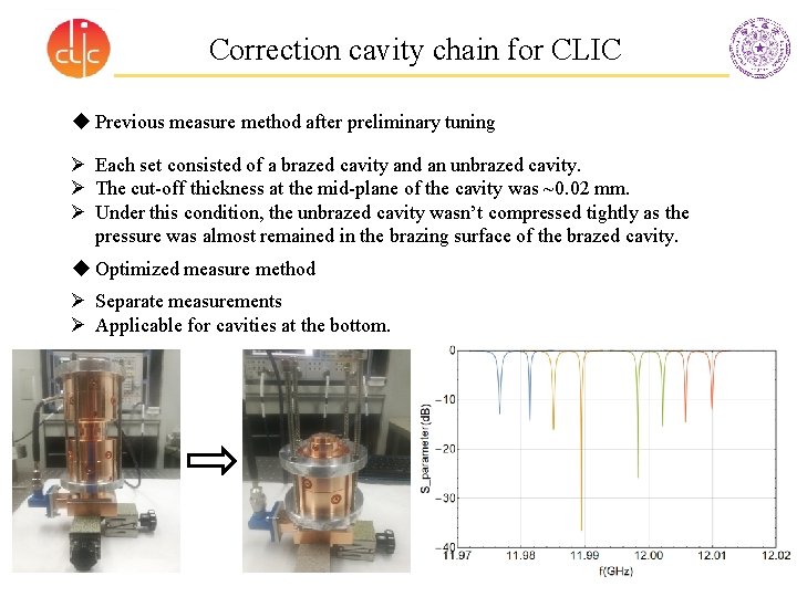 Correction cavity chain for CLIC u Previous measure method after preliminary tuning Ø Each