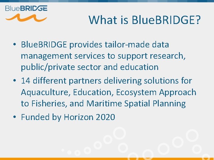 What is Blue. BRIDGE? • Blue. BRIDGE provides tailor-made data management services to support